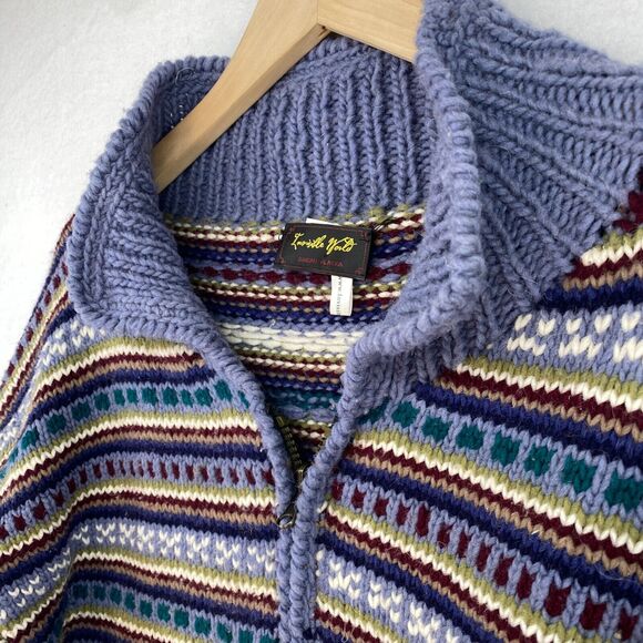 INVISIBLE WORLD Cardigan Mens Adult S Wool Chunky Nordic Striped Full Zip Blue - Picture 4 of 13
